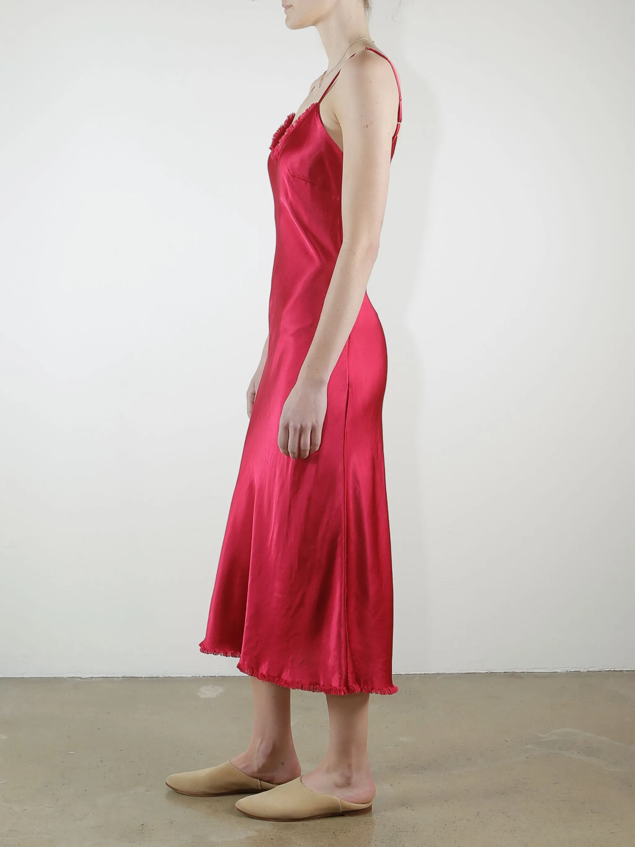 Farrah Slip Dress in Vintage Satin - Cerise