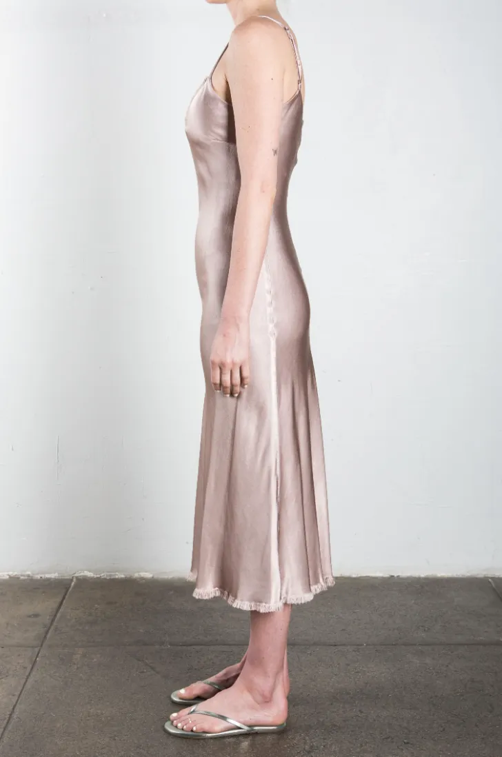 Farrah Slip Dress in Vintage Satin - Nude