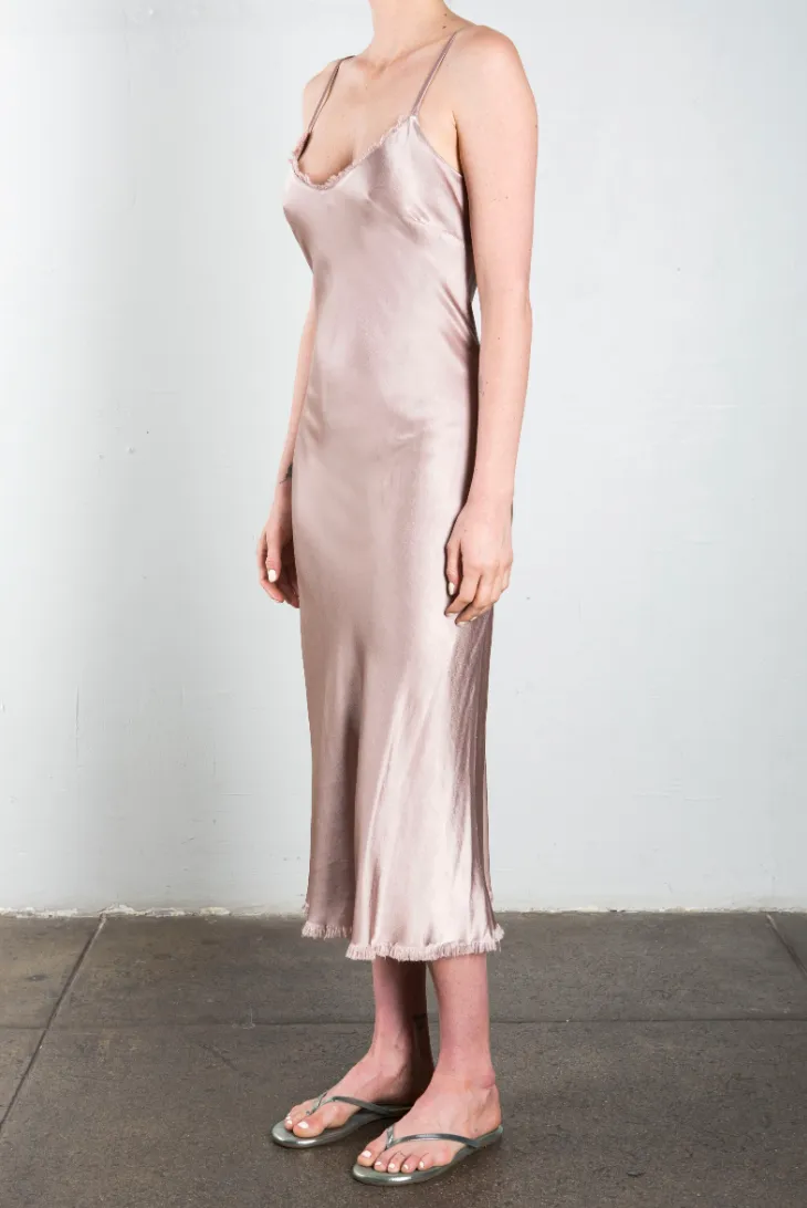 Farrah Slip Dress in Vintage Satin - Nude