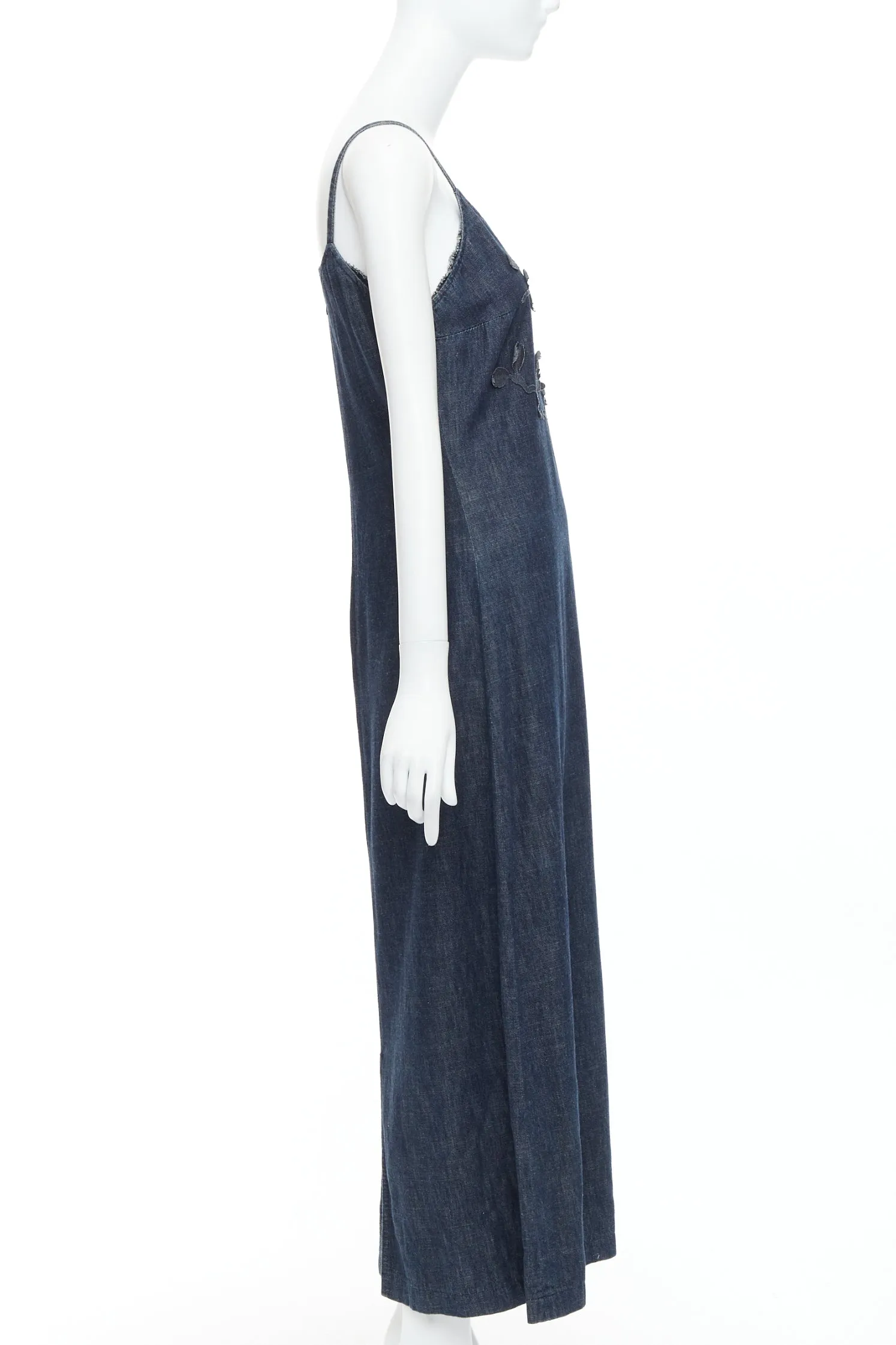 FENDI JEANS Vintage indigo  blue denim floral applique casual midi dress