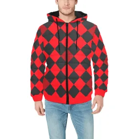 flaming red solid print Men's Padded Hooded Jacket (Model H42)