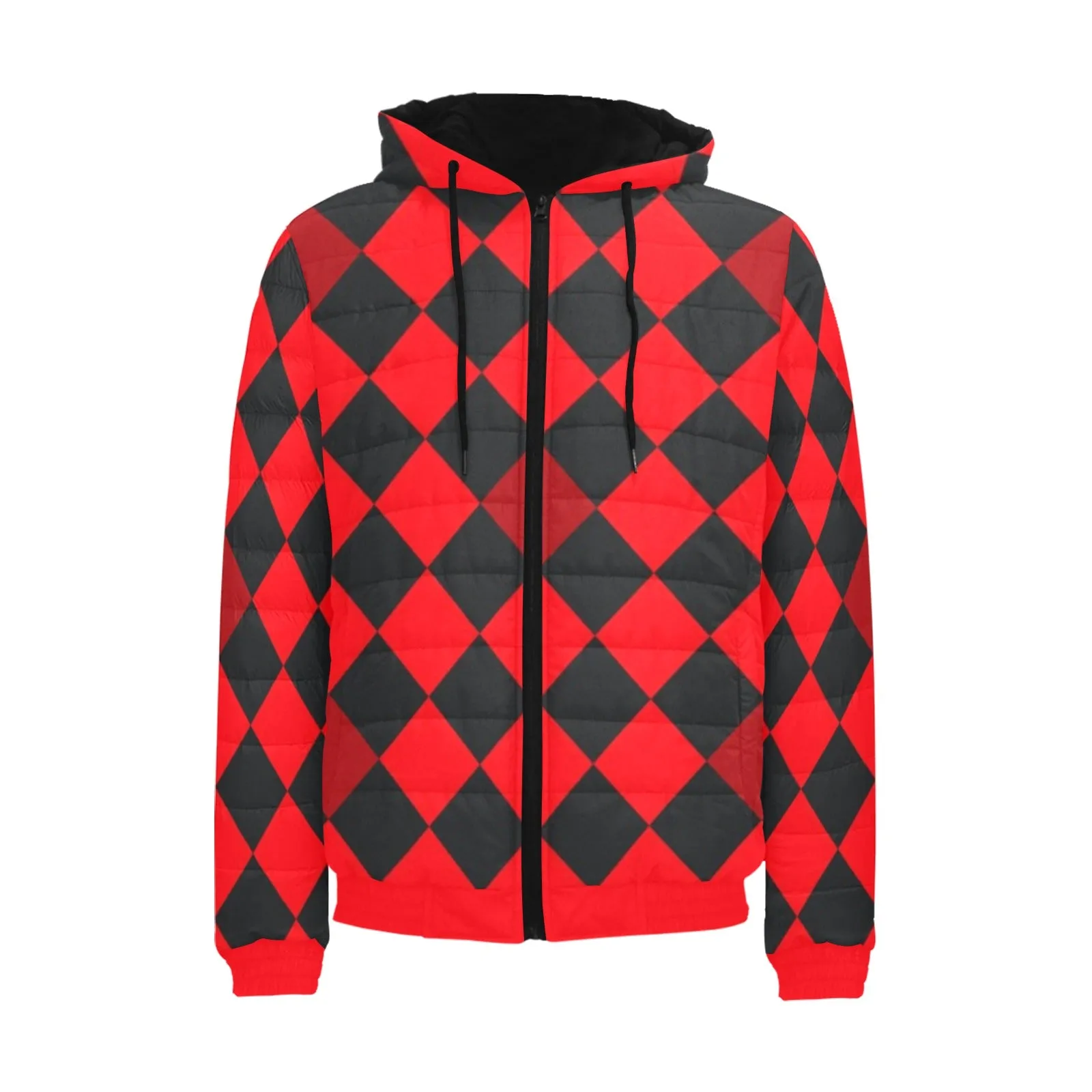 flaming red solid print Men's Padded Hooded Jacket (Model H42)