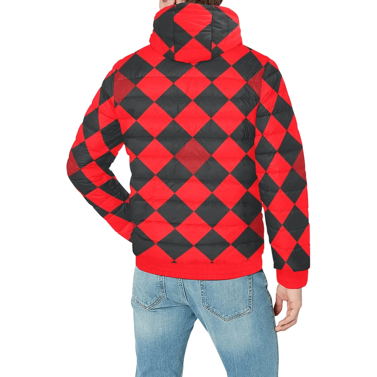 flaming red solid print Men's Padded Hooded Jacket (Model H42)