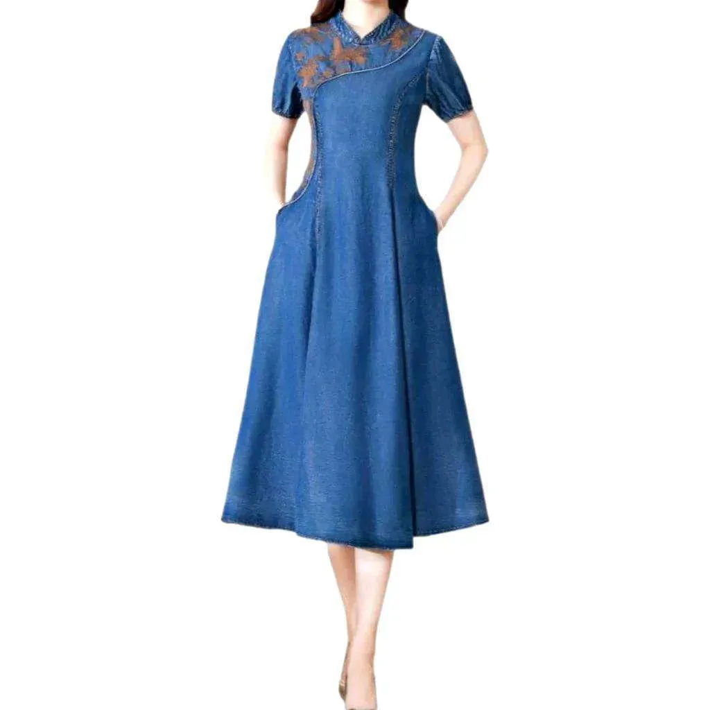 Flared medium wash denim dress