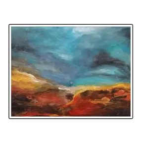 Framed horizontal sky blue & red abstract wall art print