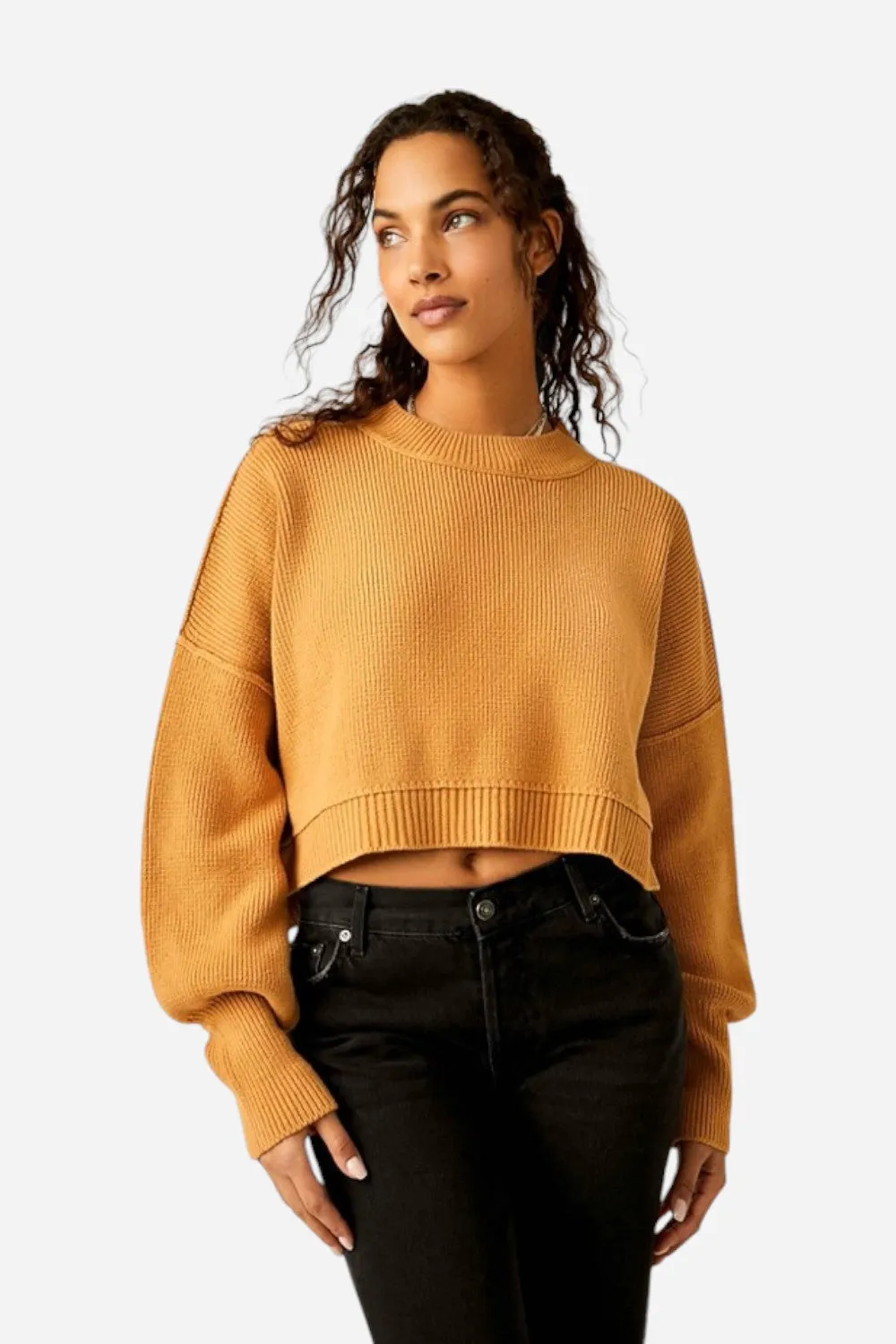 Free People Easy Street Crop Pullover in Golden Squash