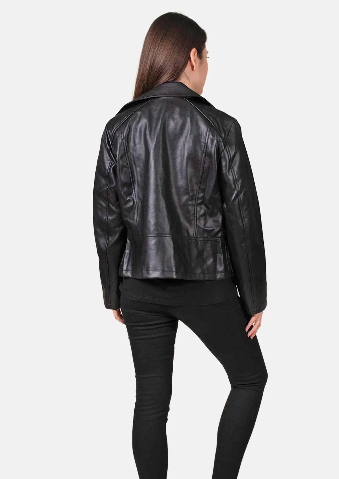 Front Zipper Faux Leather Biker Jacket