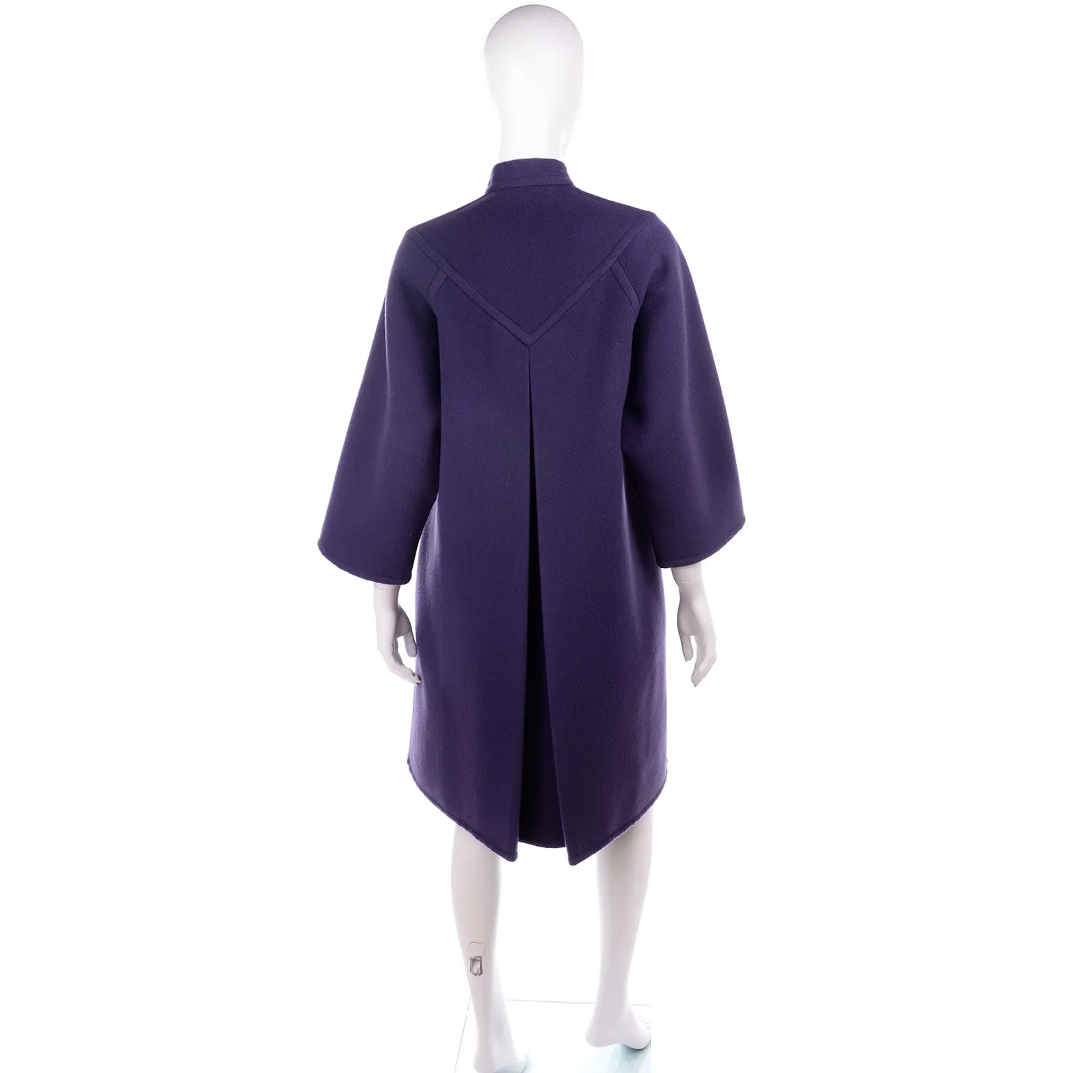 Galanos Purple Wool Vintage Coat With Tie & Pleat Details