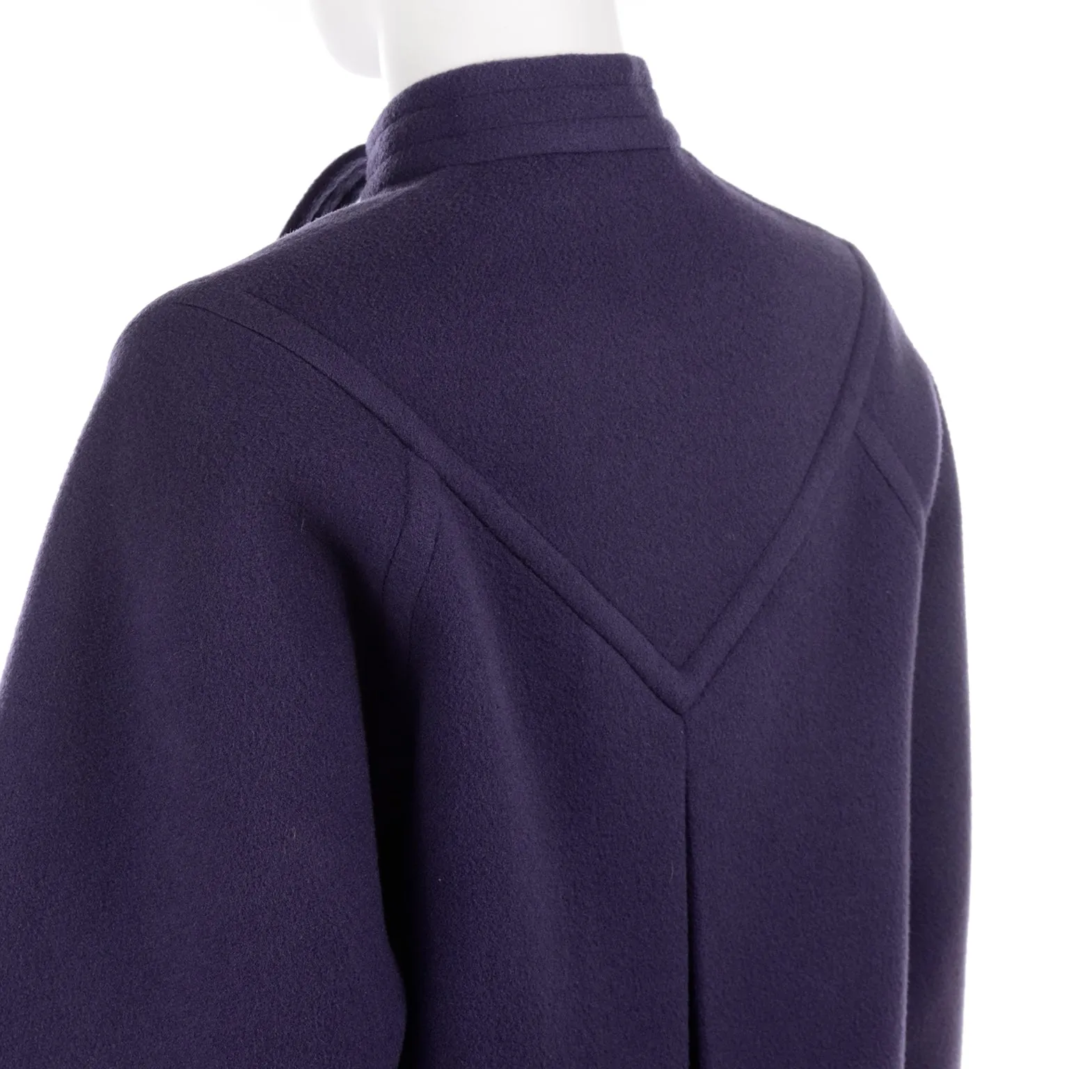 Galanos Purple Wool Vintage Coat With Tie & Pleat Details