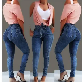 GF Womens High Waist Skinny Denim Jeans with belt Bandage