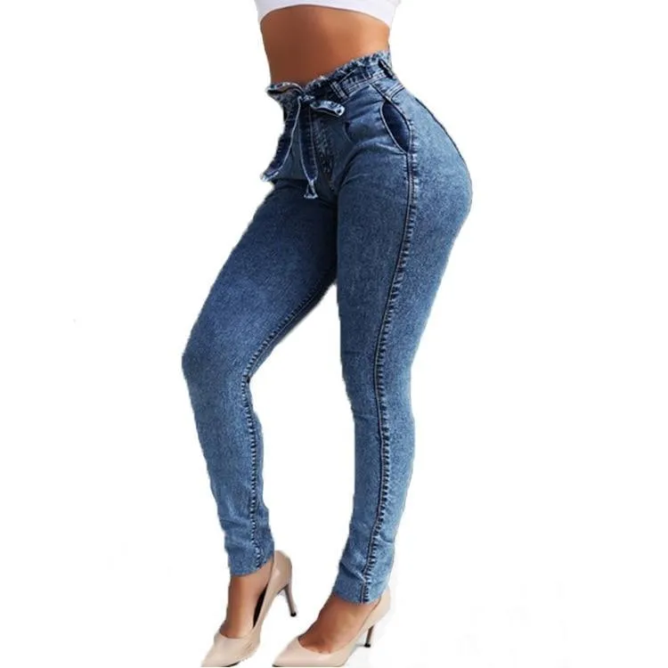 GF Womens High Waist Skinny Denim Jeans with belt Bandage