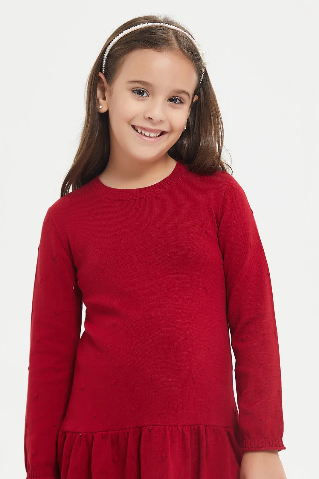 Girls Red Sweater Dress With Black Stockings (2 Piece)