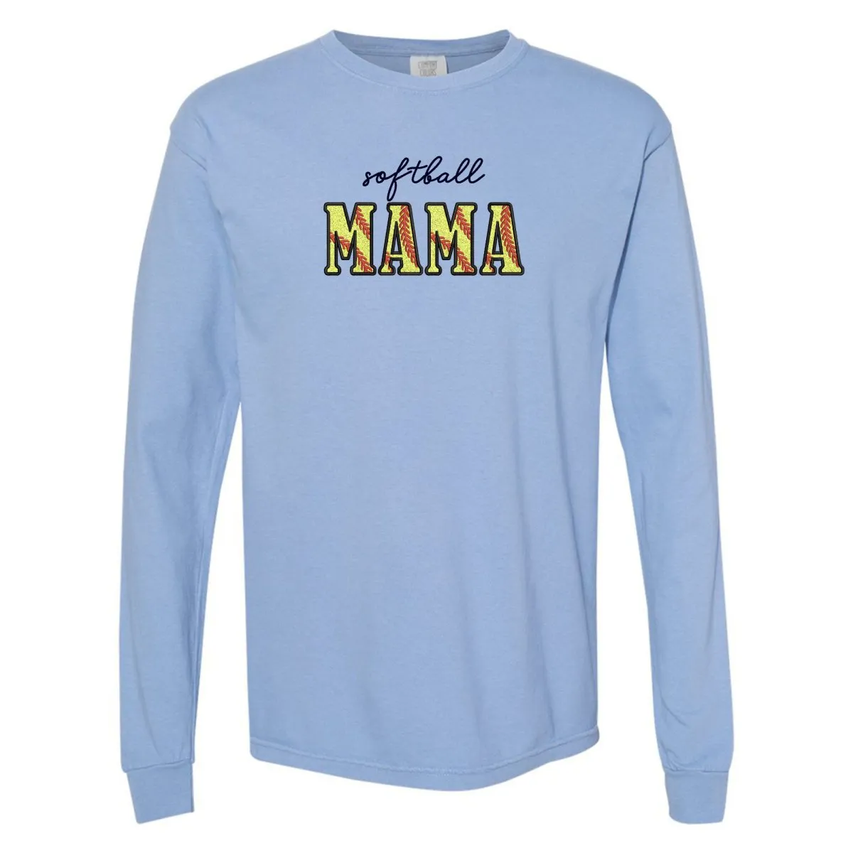 Glitter Embroidery 'Softball Mama/Mom' Long Sleeve T-Shirt