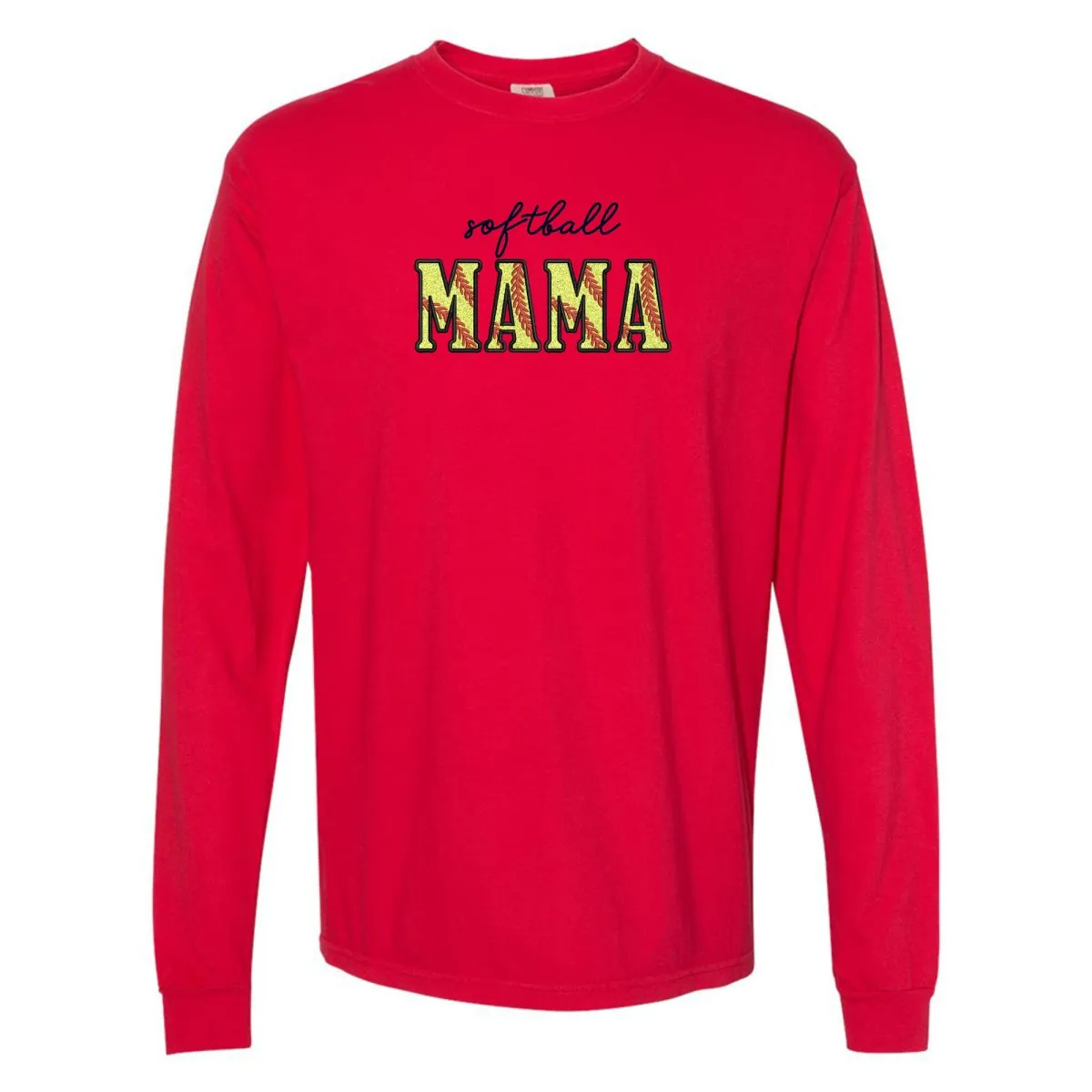 Glitter Embroidery 'Softball Mama/Mom' Long Sleeve T-Shirt