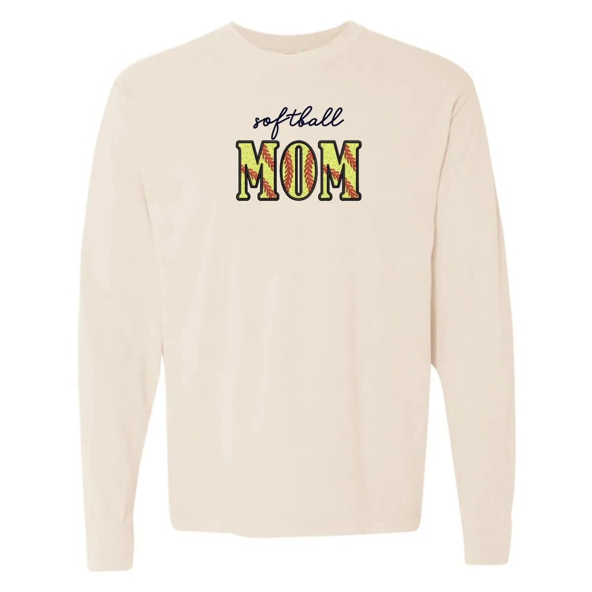 Glitter Embroidery 'Softball Mama/Mom' Long Sleeve T-Shirt