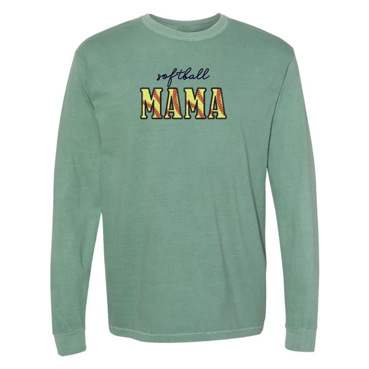 Glitter Embroidery 'Softball Mama/Mom' Long Sleeve T-Shirt