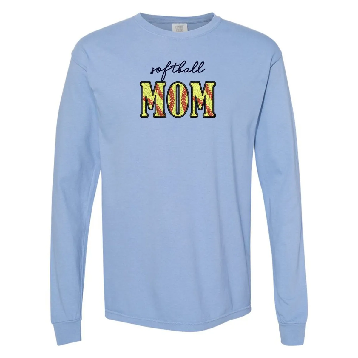 Glitter Embroidery 'Softball Mama/Mom' Long Sleeve T-Shirt