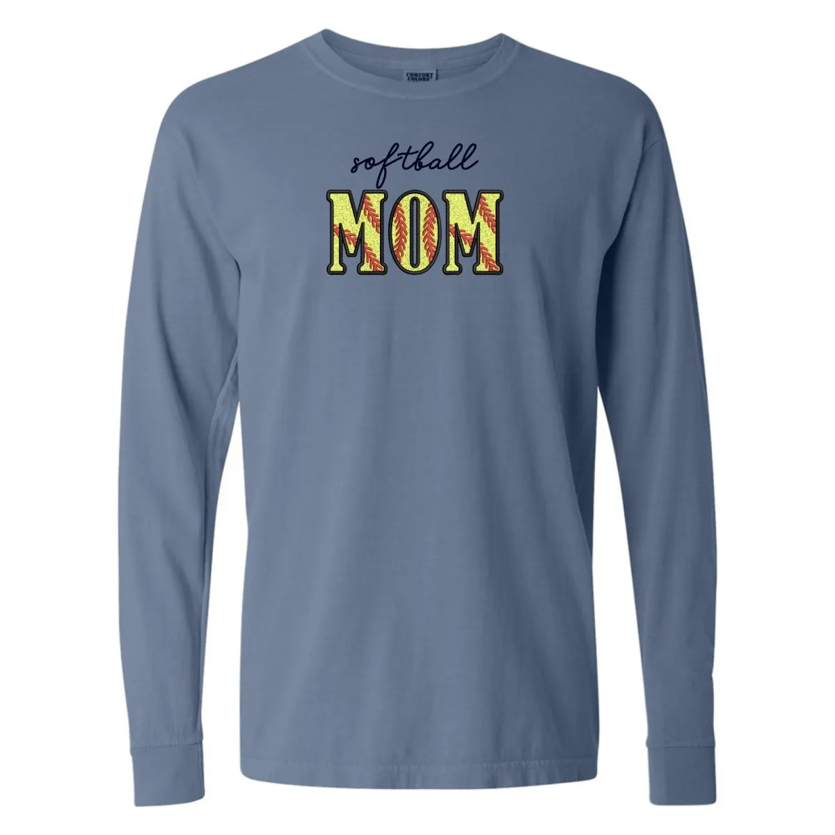 Glitter Embroidery 'Softball Mama/Mom' Long Sleeve T-Shirt