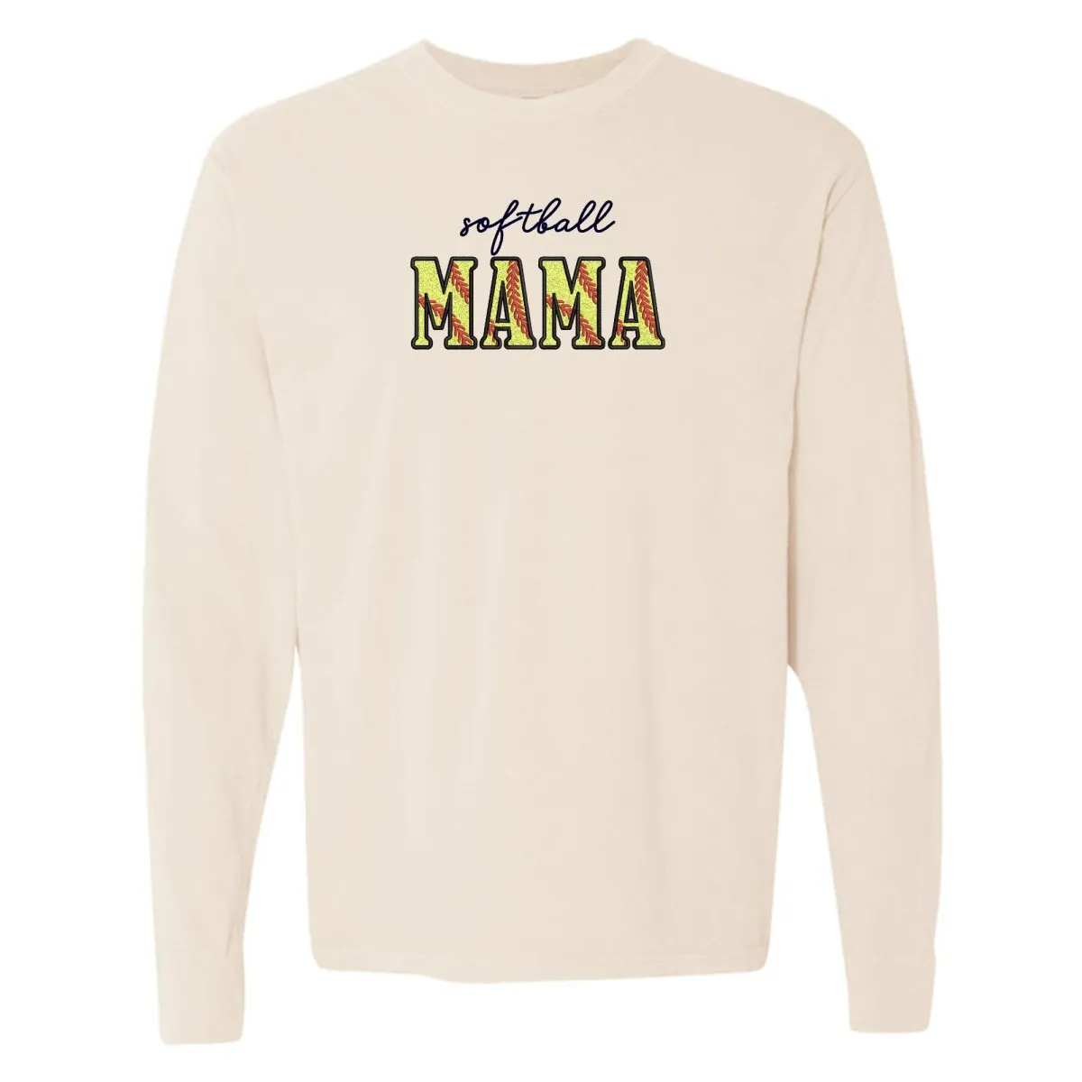 Glitter Embroidery 'Softball Mama/Mom' Long Sleeve T-Shirt