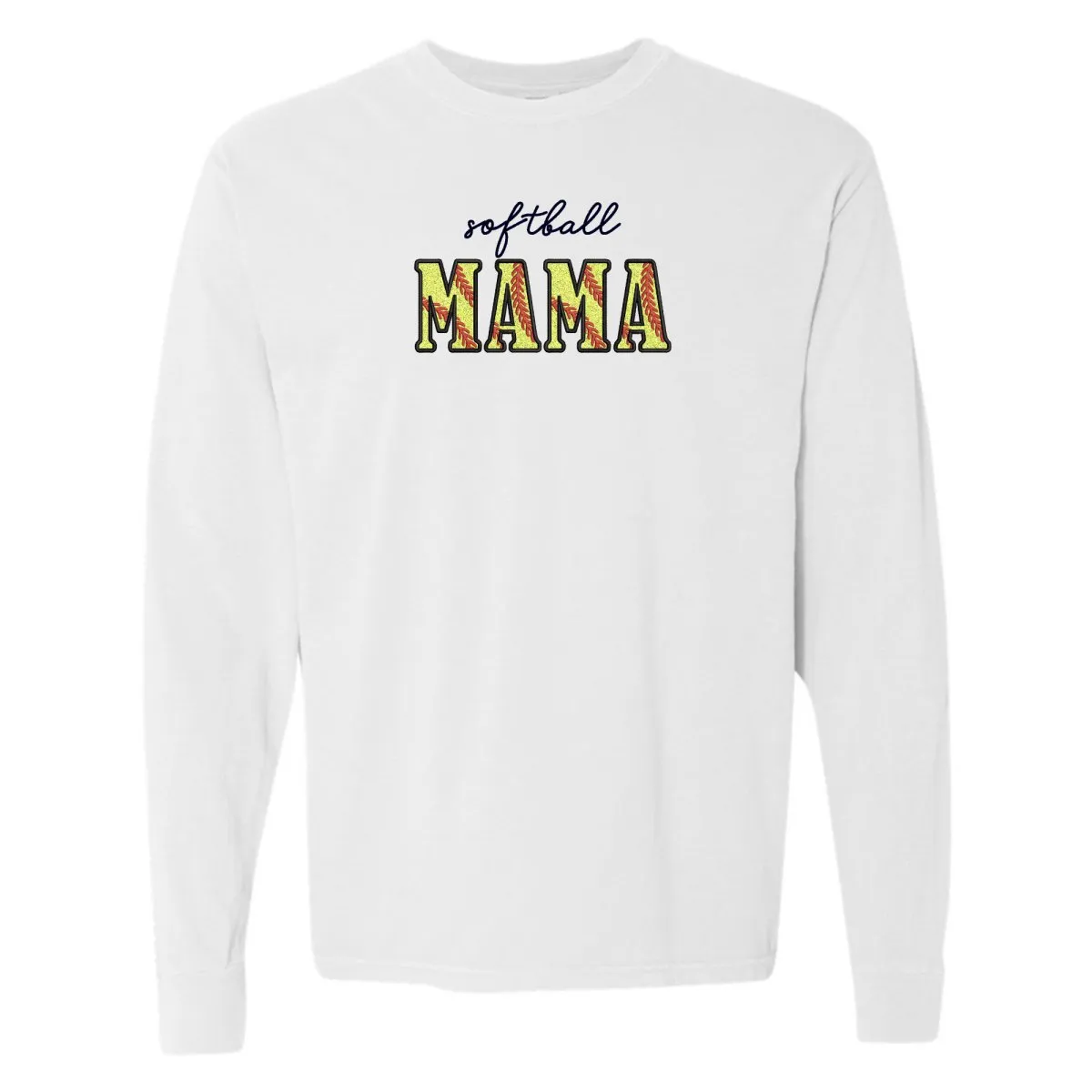 Glitter Embroidery 'Softball Mama/Mom' Long Sleeve T-Shirt