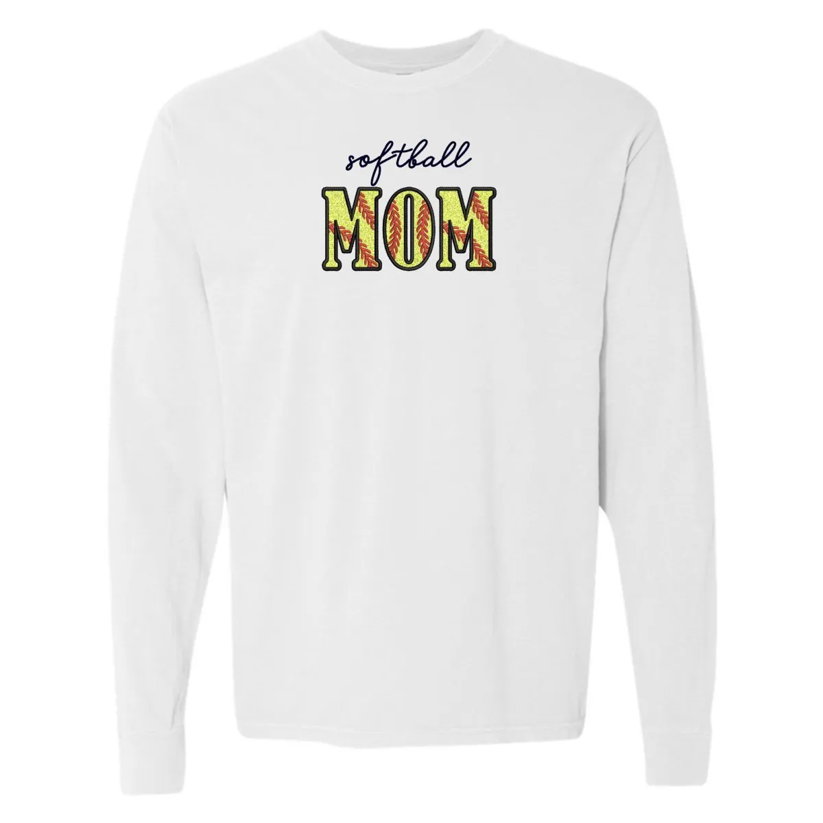 Glitter Embroidery 'Softball Mama/Mom' Long Sleeve T-Shirt