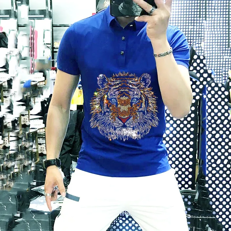 Glittering Gradient Tiger Head Style Polo Shirt