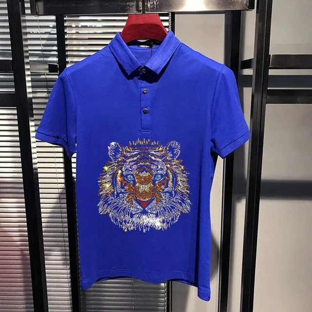 Glittering Gradient Tiger Head Style Polo Shirt