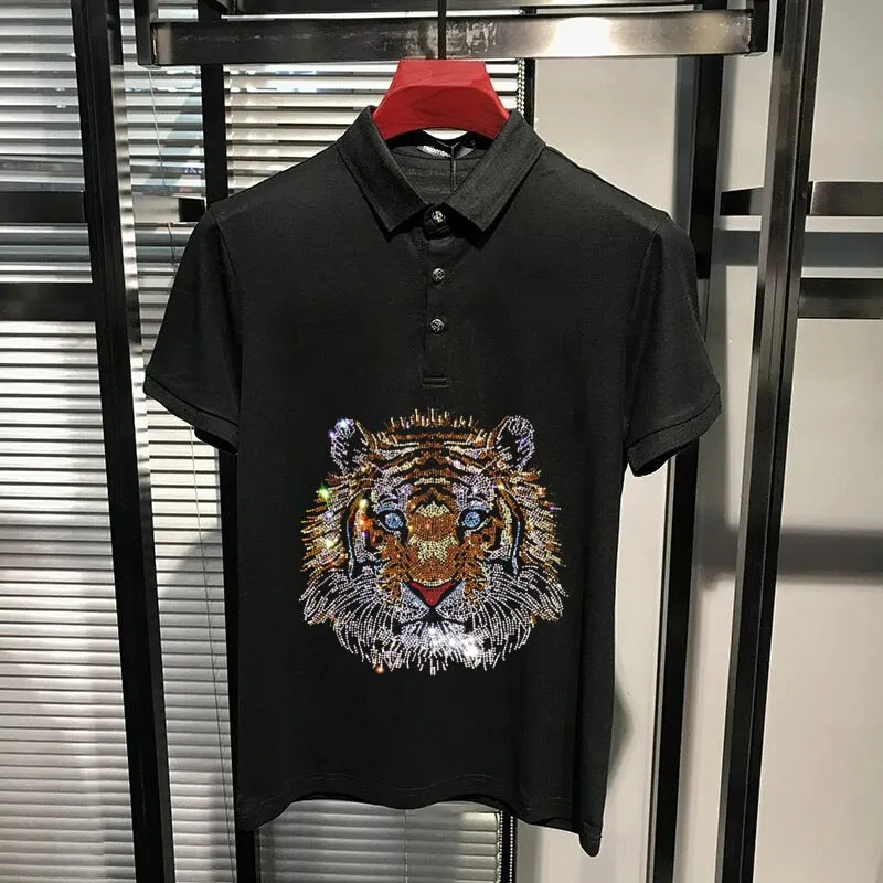 Glittering Gradient Tiger Head Style Polo Shirt