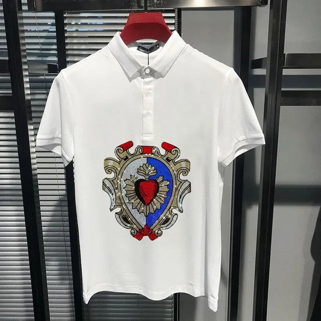 Glittering Heart Shield Style Polo Shirt