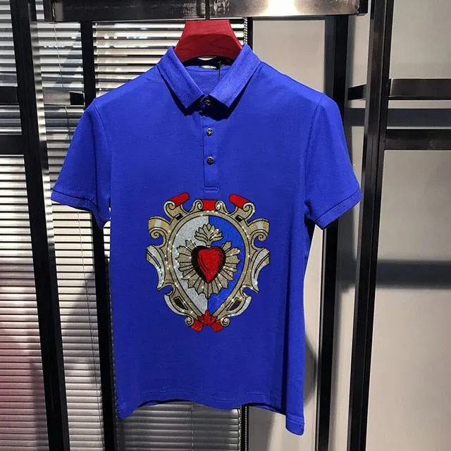 Glittering Heart Shield Style Polo Shirt