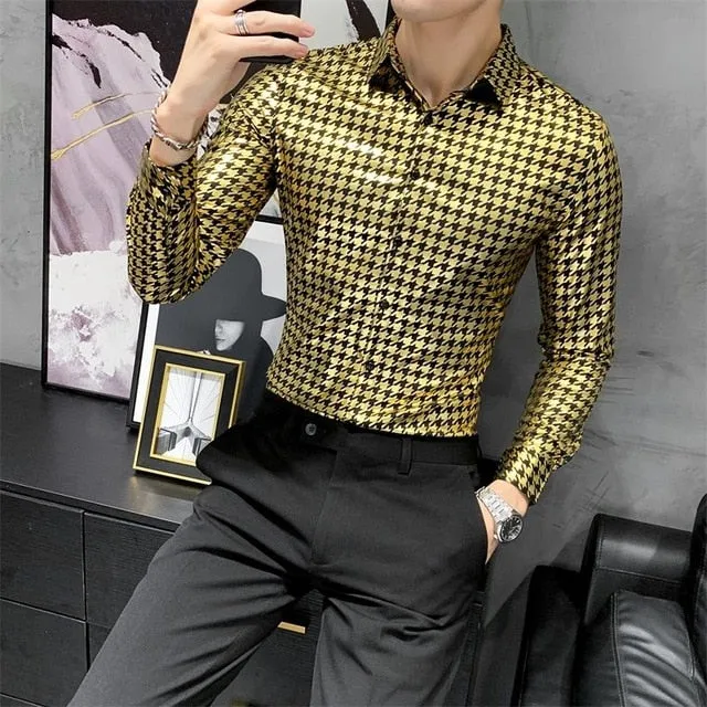 Glittering Pattern Printed Long Sleeve Shirt