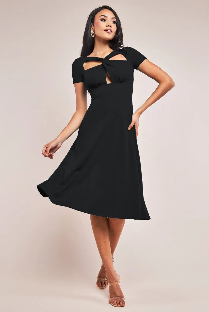 Goddiva Scuba Crepe Twist Cutout Midi Dress