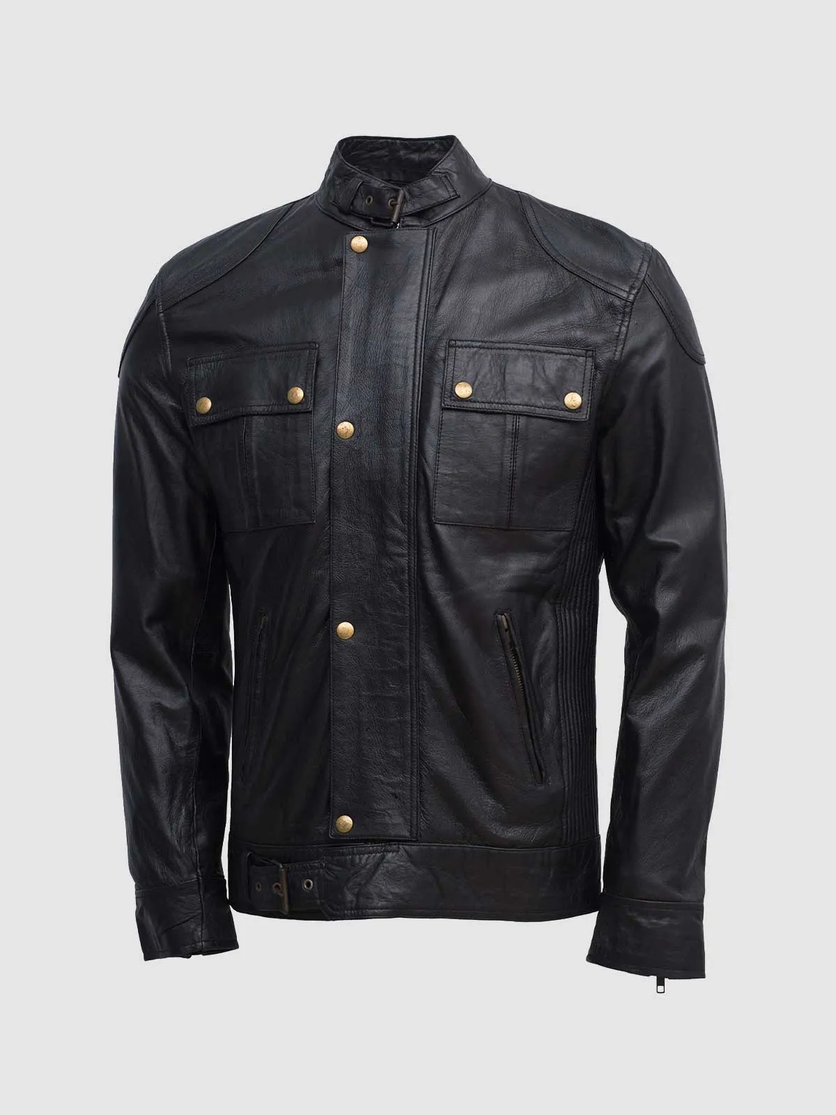 Golden Buttons Leather Jacket