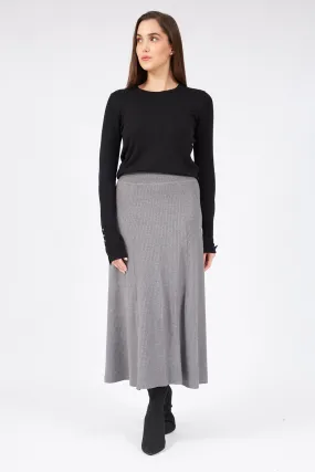 Gray Ribbed Midi Skirt