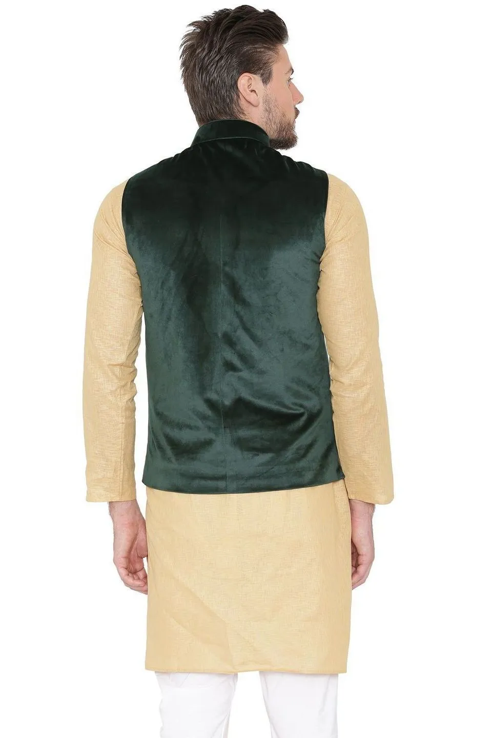 Green Velvet Nehru Jacket with Gold Embroidery