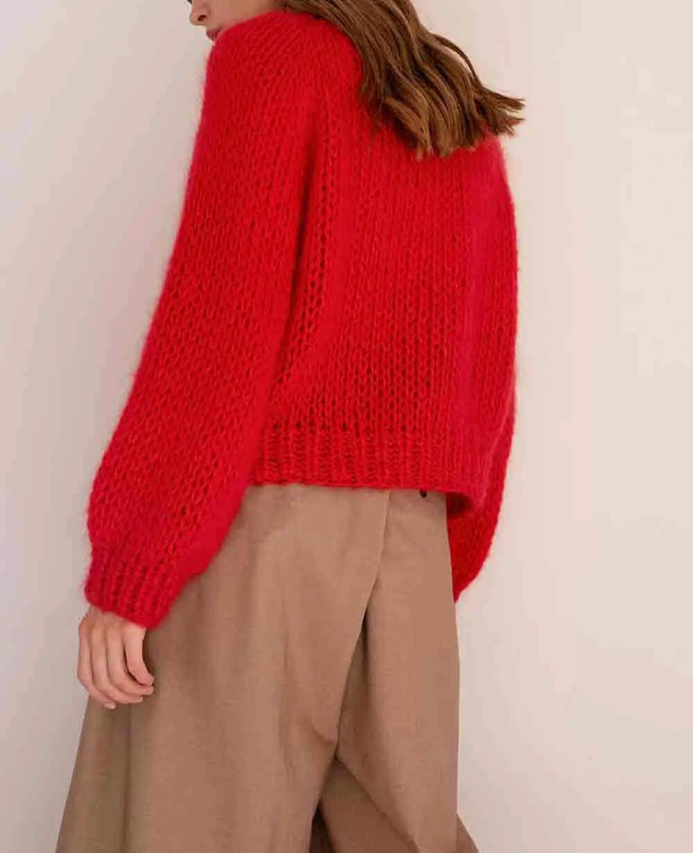 HAND KNITTED MOHAIR PULLOVER "LAVA" RED