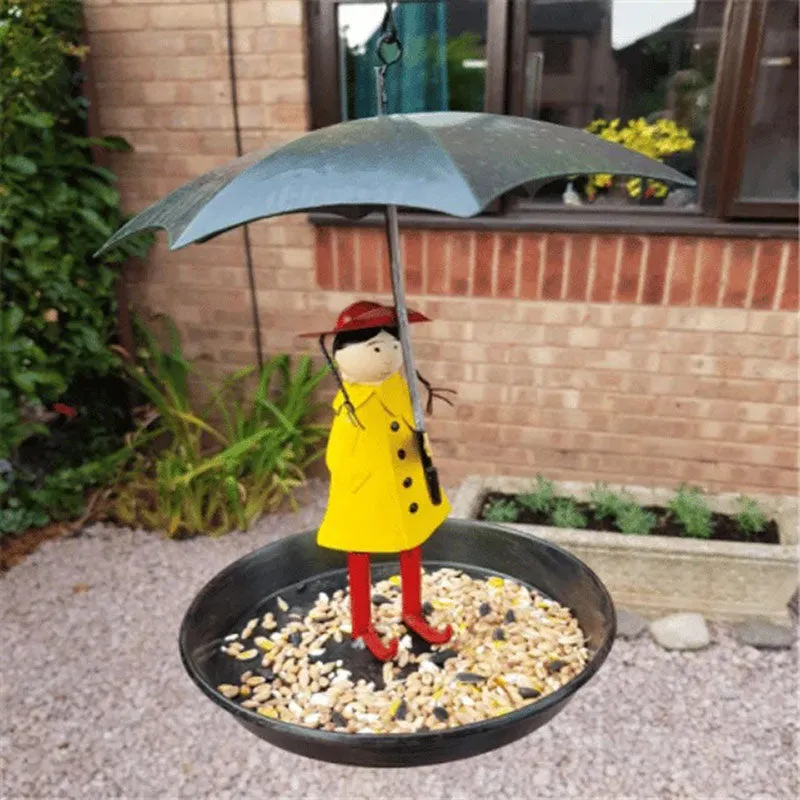 Hanging Umbrella Girl Bird Feeder Garden Decor