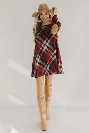 Hey Sugar Plum Plaid Sweater Dress in Wine