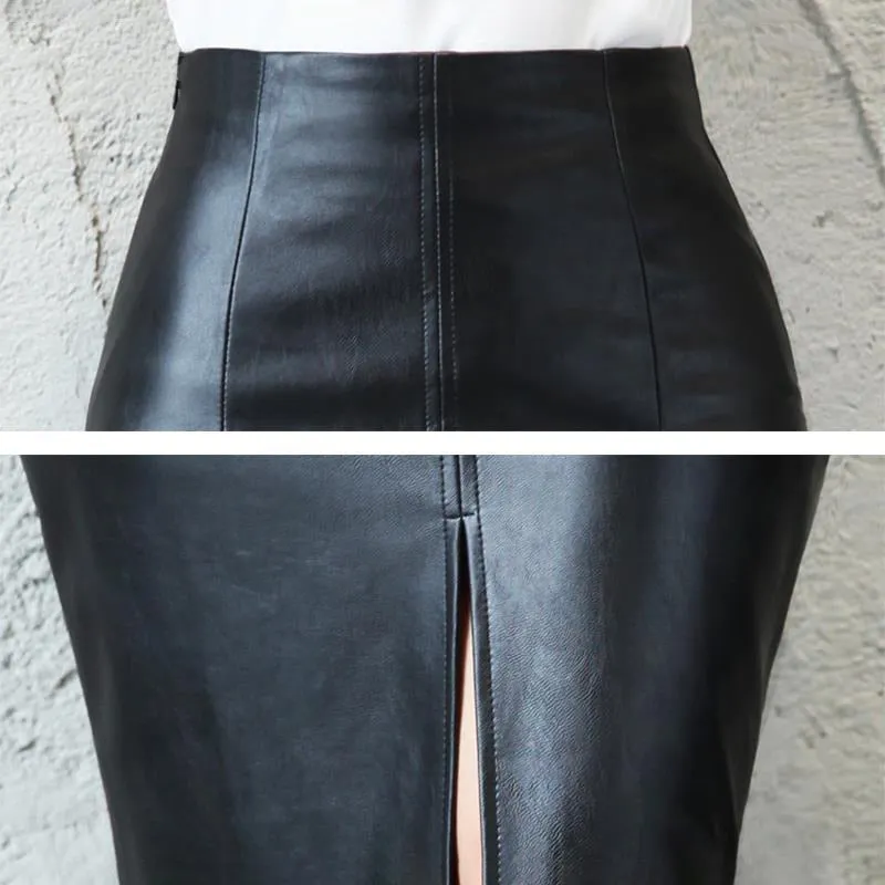 High Waist Split Bodycon Vegan Leather Pencil Skirts