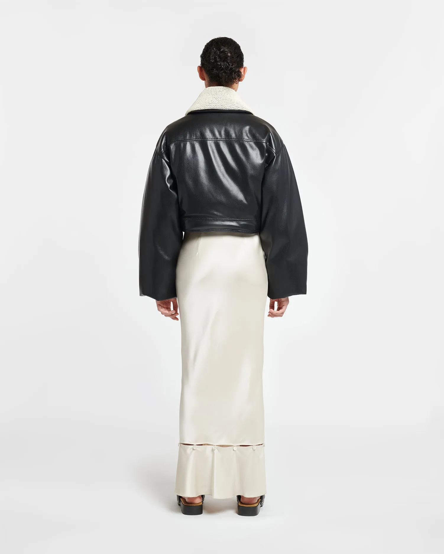 Hollie - Okobor™ Alt-Leather Bomber Jacket - Black/Creme