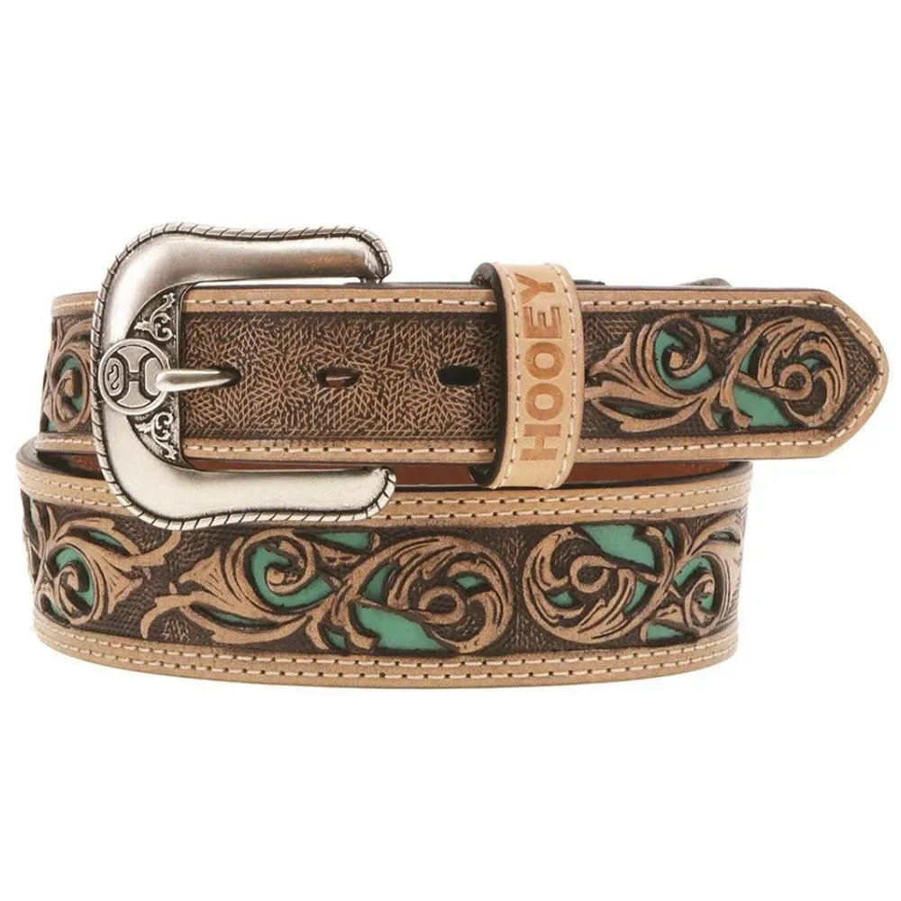 HOOey Top Notch Hand Tooled (Natural/Turquoise) - Mens Western Leather Belt