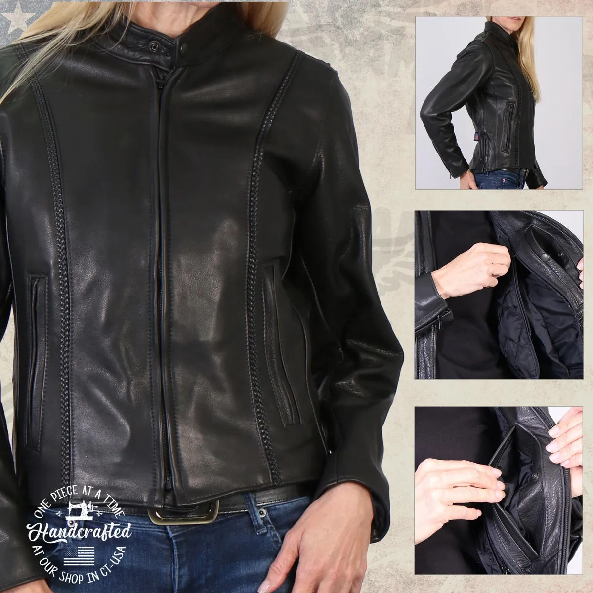 Hot Leathers JKL5002 USA Made Women's 'Pristine' Black Premium Motorcycle Leather Jacket