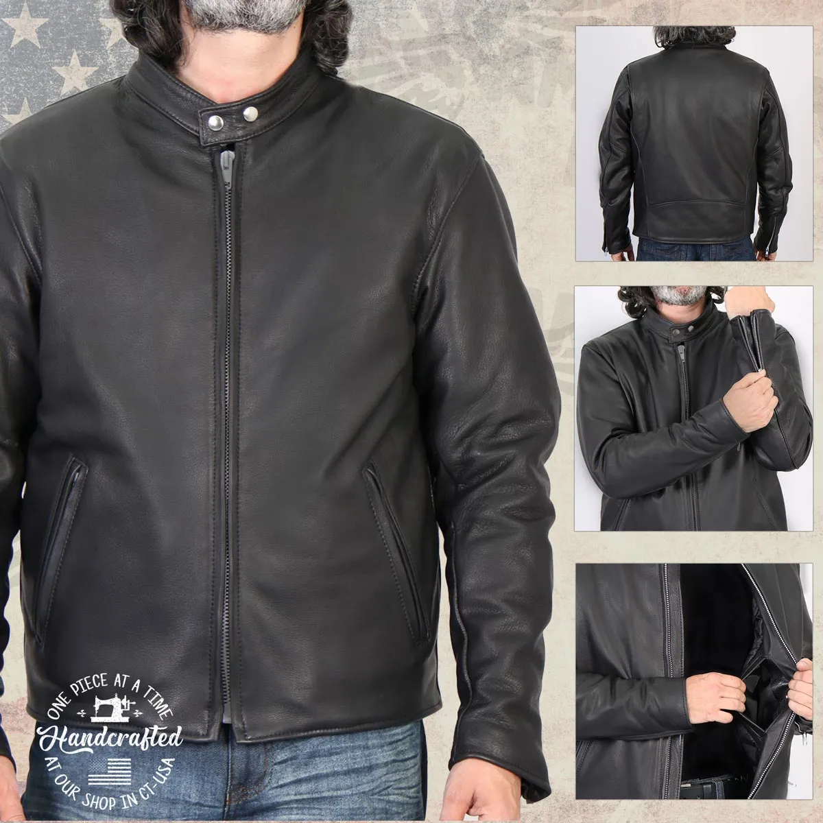 Hot Leathers JKM5006 USA Made Men's 'Rumble' Black Premium Leather Motorcycle Jacket