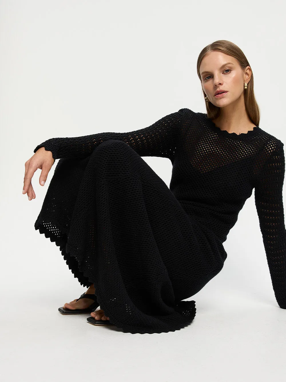 Ingrid Knit Midi Dress - Black