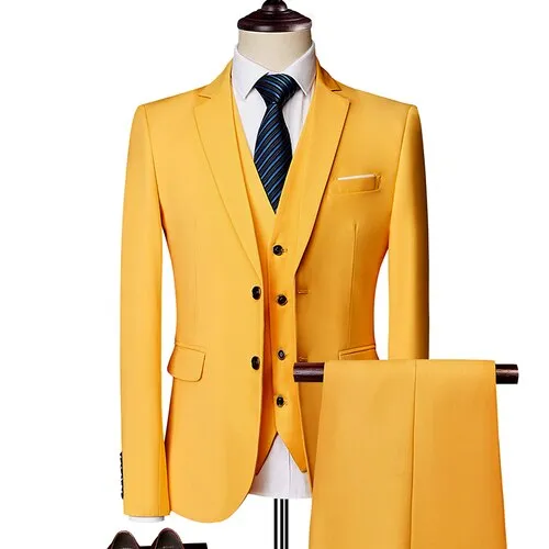 (Jacket   Vest   Pants) Men's Suit Three-piece Suit, New Solid Color Slim-fit Boutique Business Fashion Men's Clothing Suit Set