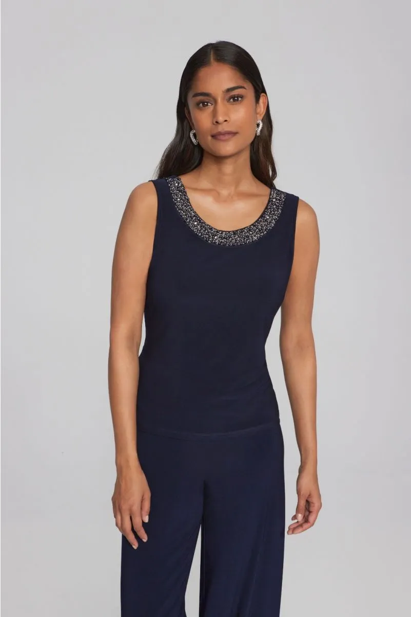 Joseph Ribkoff Midnight Blue Beaded Lightweight Chiffon 2-Piece Top 241743