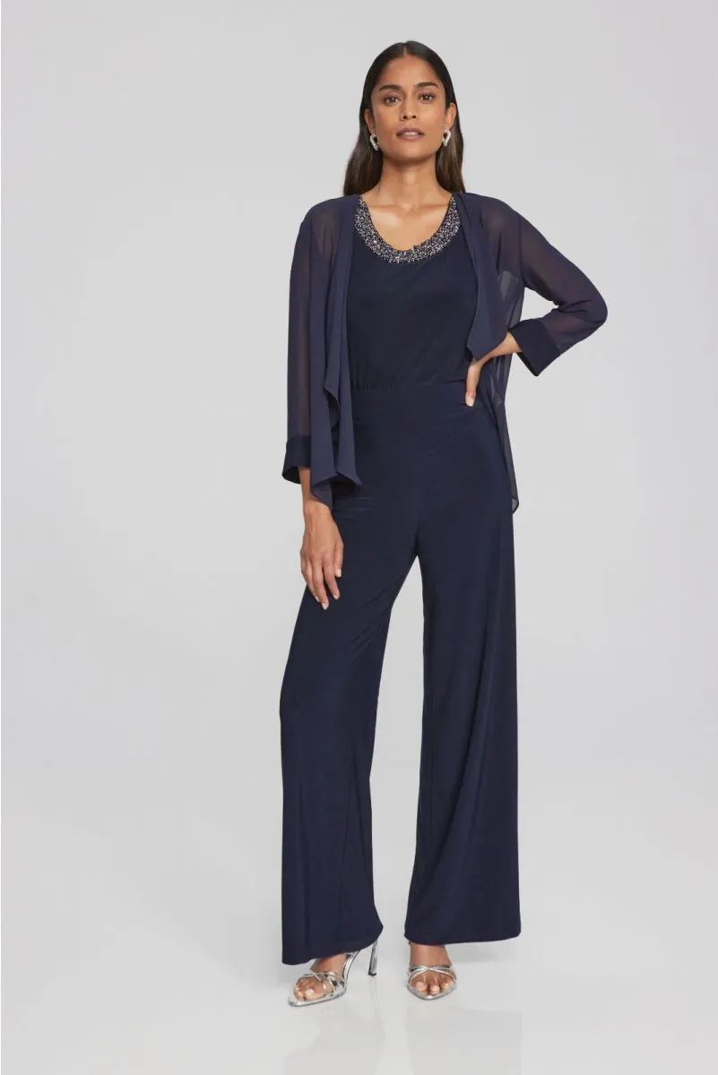 Joseph Ribkoff Midnight Blue Beaded Lightweight Chiffon 2-Piece Top 241743