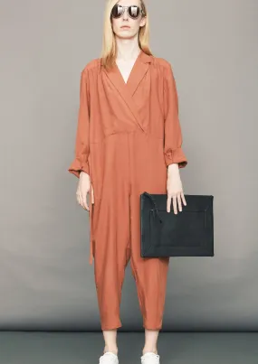 JUMPSUIT REVERS  LONG - Tencel/Linen - brick