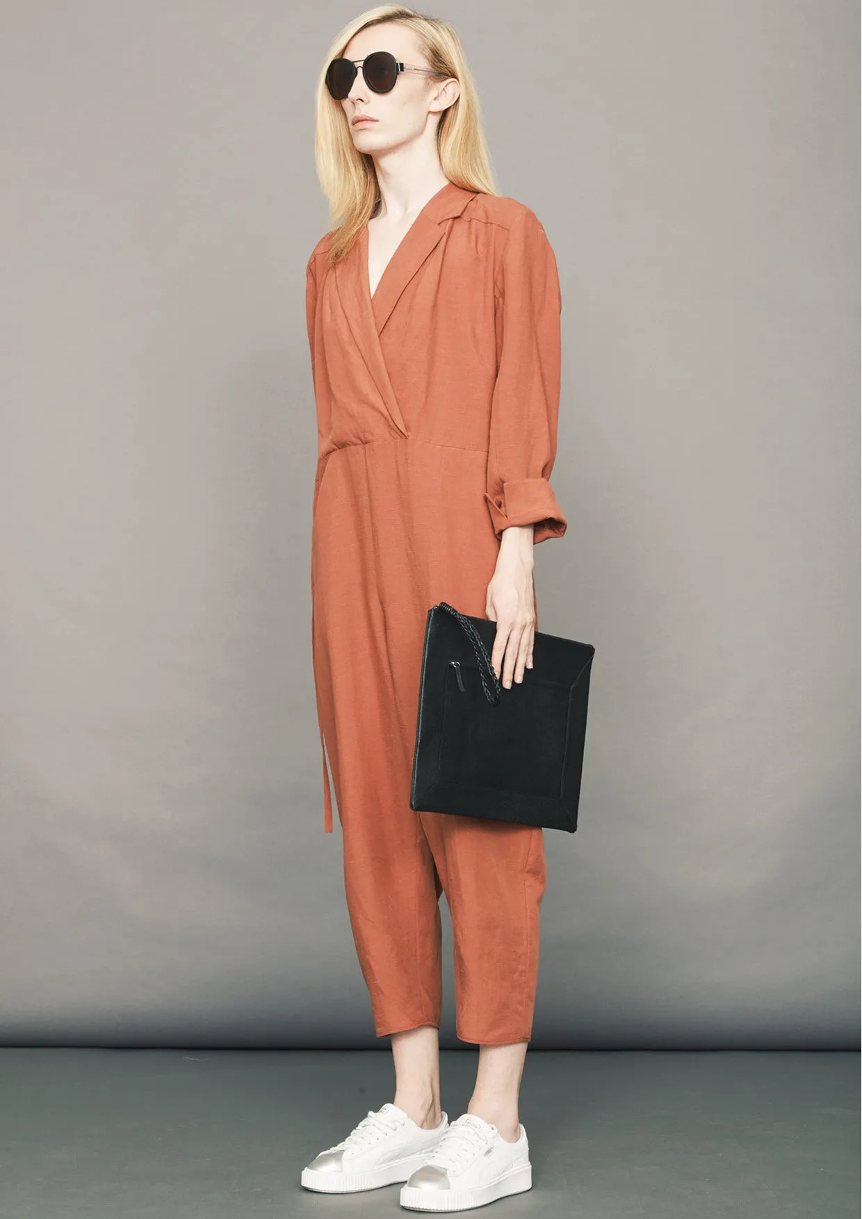 JUMPSUIT REVERS  LONG - Tencel/Linen - brick