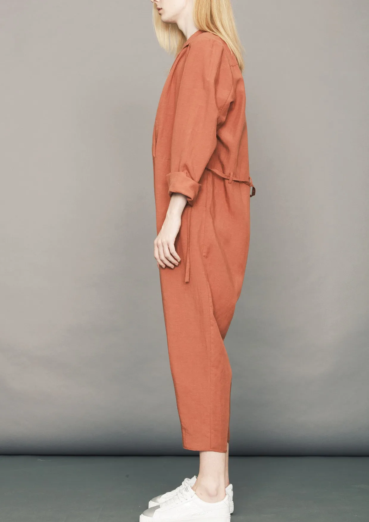 JUMPSUIT REVERS  LONG - Tencel/Linen - brick